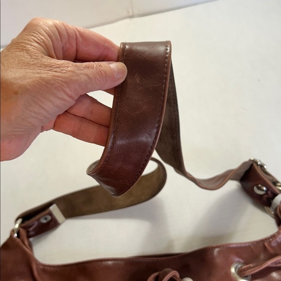 CRYSTALYN KAE SOIRREE BROWN DRAWSTRING TOTE WITH FABRIC INSERTS MADE IN USA - Picture 16 of 16